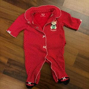 Little Me Baby Girls Red Polka Dot Bear My First Christmas Pajamas 3M